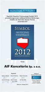 AIF Kancelaria zdobyła Sybmol Skutecznej Windykacji 2012